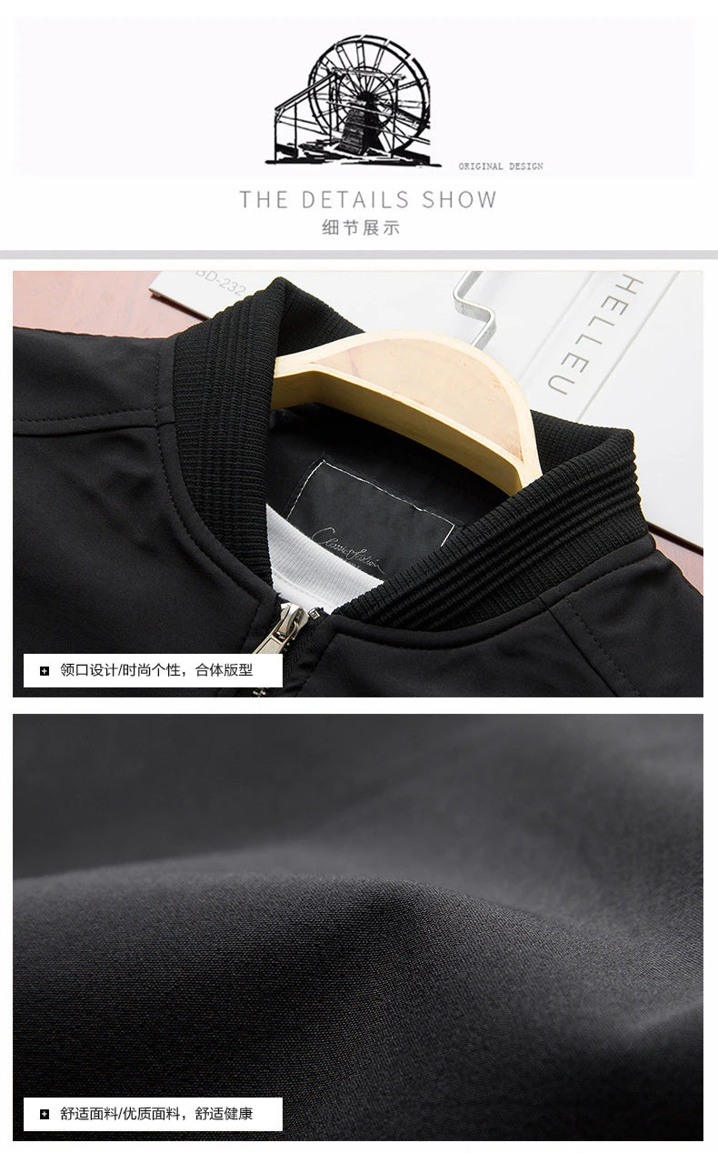 Men Bomber Jacket Thin Slim Long Sleeve baseball Jackets Mens.