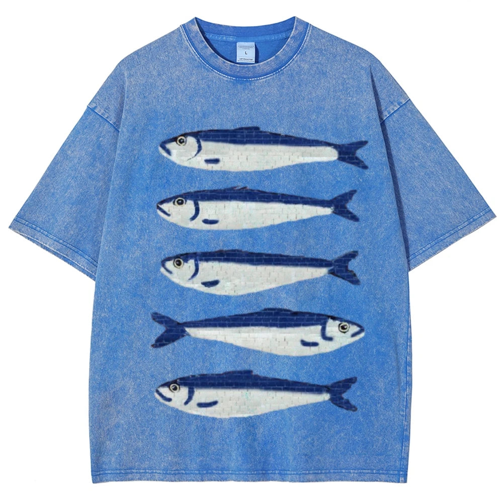Gojo Cartoon Salted Fish Print Women's Loose T-Shirt Oversized