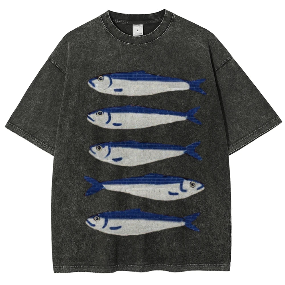 Gojo Cartoon Salted Fish Print Women's Loose T-Shirt Oversized