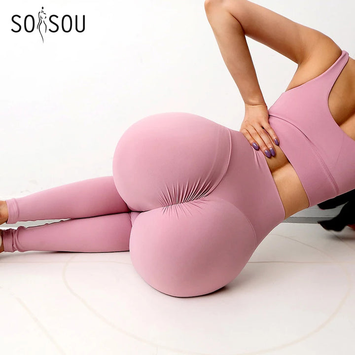 SOISOU Nylon Gym Yoga Pants Women Leggings For Fitness High Waist.