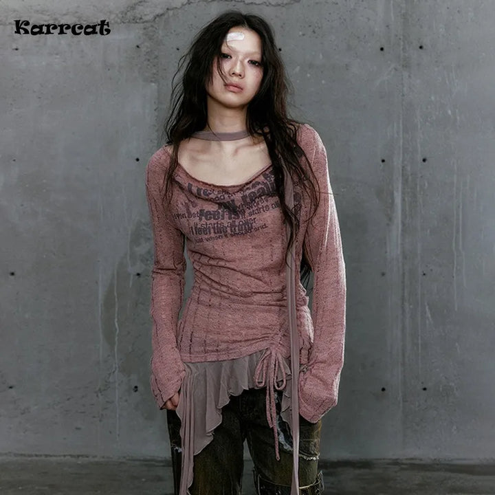 Karrcat Grunge Aesthetics Knitted Tops.