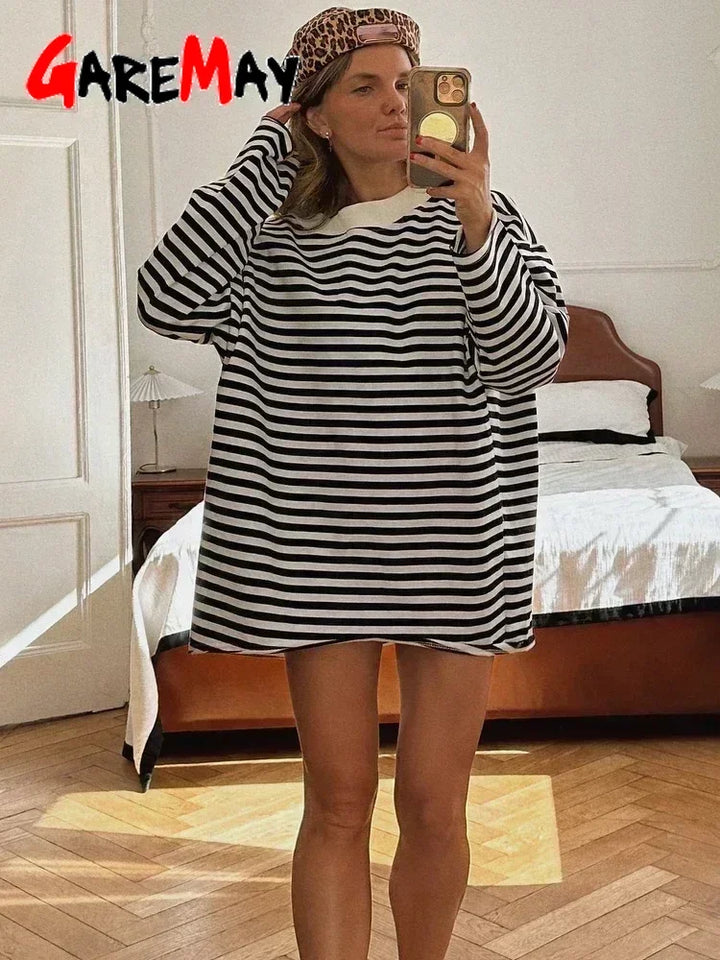 Women's Striped T-shirt 95% Cotton Oversized.