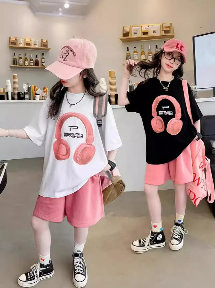 Girls Summer T-Shirt Short-Sleeved Suit Korean Version.