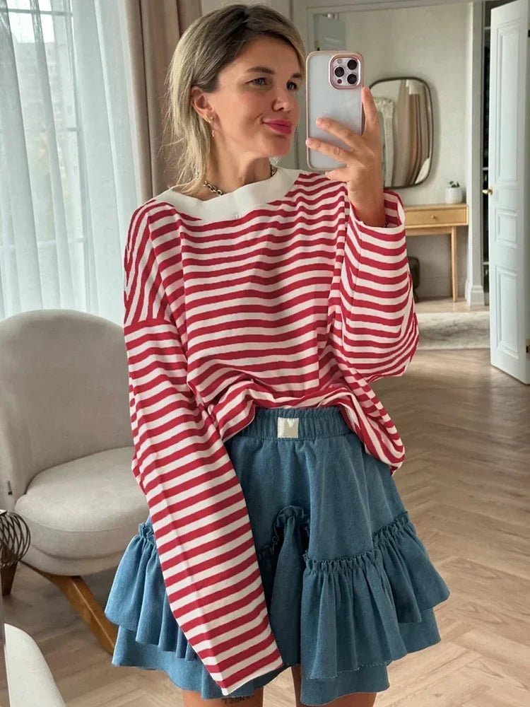 Women's Striped T-shirt 95% Cotton Oversized