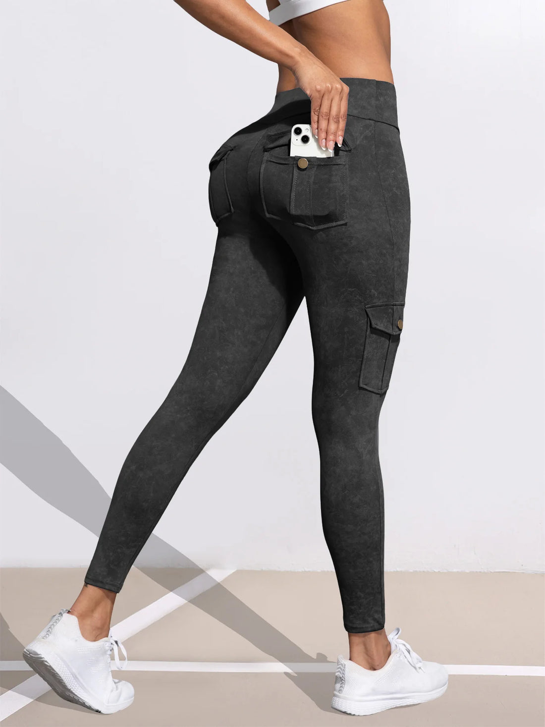 1/3 PCS Washed Print Work Pocket Women Leggings