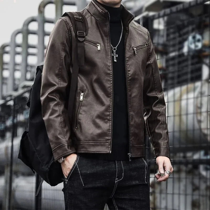 Men Leather Suit Jacket Men Slim Fit Short Coat