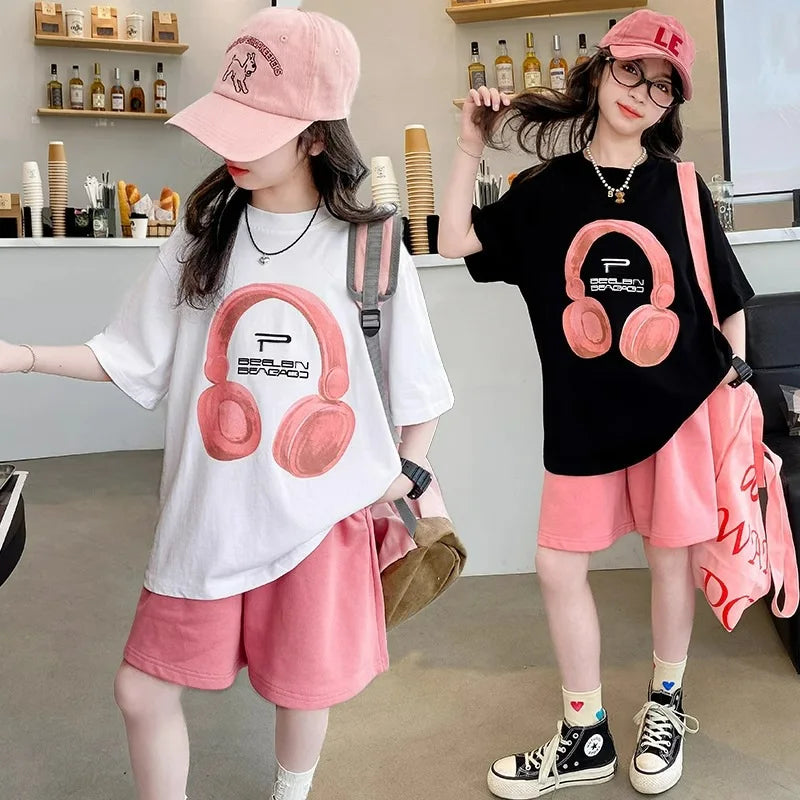 Girls Summer T-Shirt Short-Sleeved Suit Korean Version.