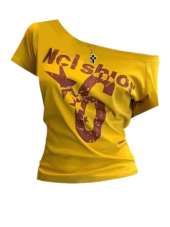 Y2k Sport Summer Off shoulder Top Women Sexy Vintage.