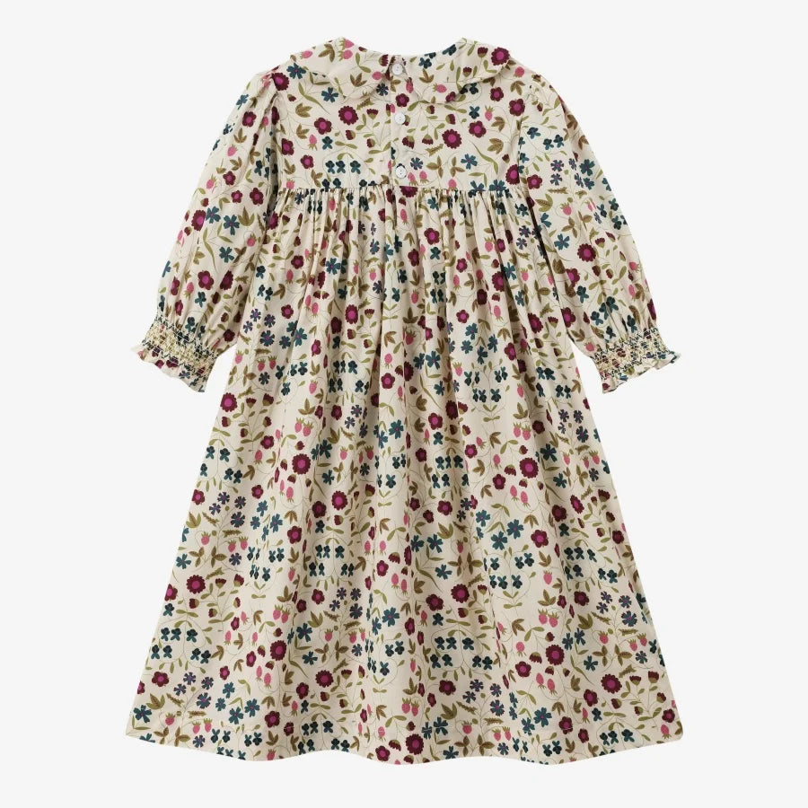 Summer Smocking dress Beige Floral & Cableknit collection for girls.