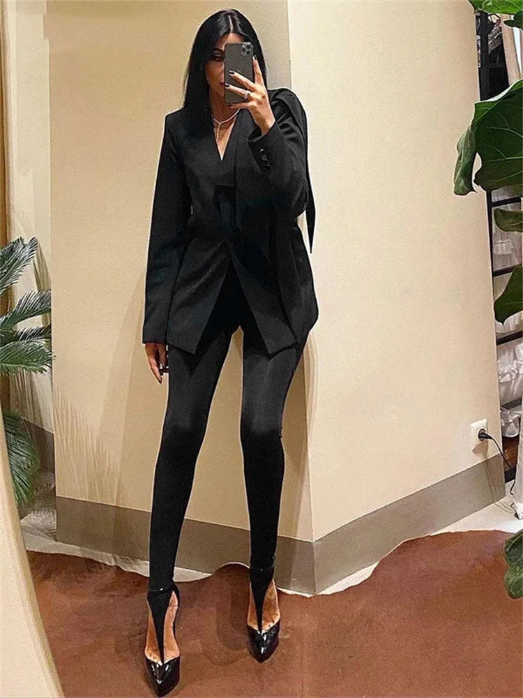 Korean Fashion Winter Black High Waisted Skinny Y2K Women Pants