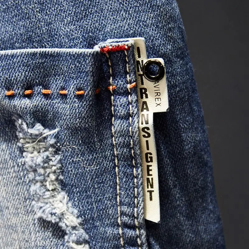 Men Ripped Worn-out Slim-fit Cotton Denim Pants