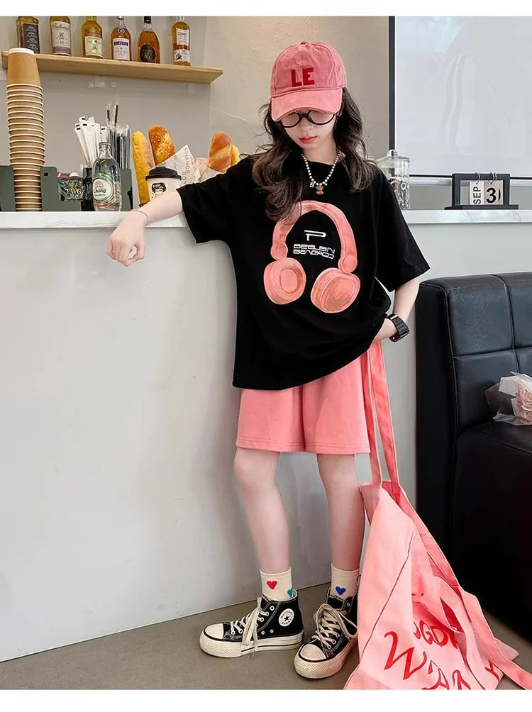 Girls Summer T-Shirt Short-Sleeved Suit Korean Version.