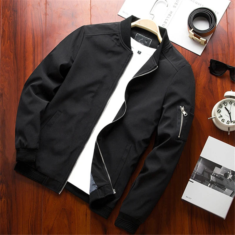 Men Bomber Jacket Thin Slim Long Sleeve baseball Jackets Mens.