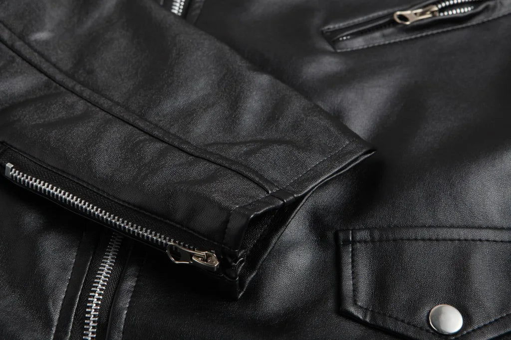 Men PU Leather Jacket Motorcycle Fashion Slim Fit