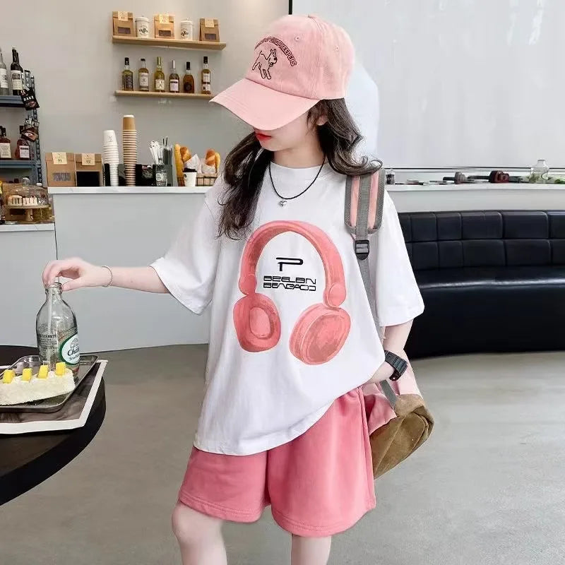 Girls Summer T-Shirt Short-Sleeved Suit Korean Version