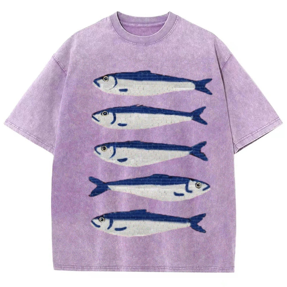 Gojo Cartoon Salted Fish Print Women's Loose T-Shirt Oversized