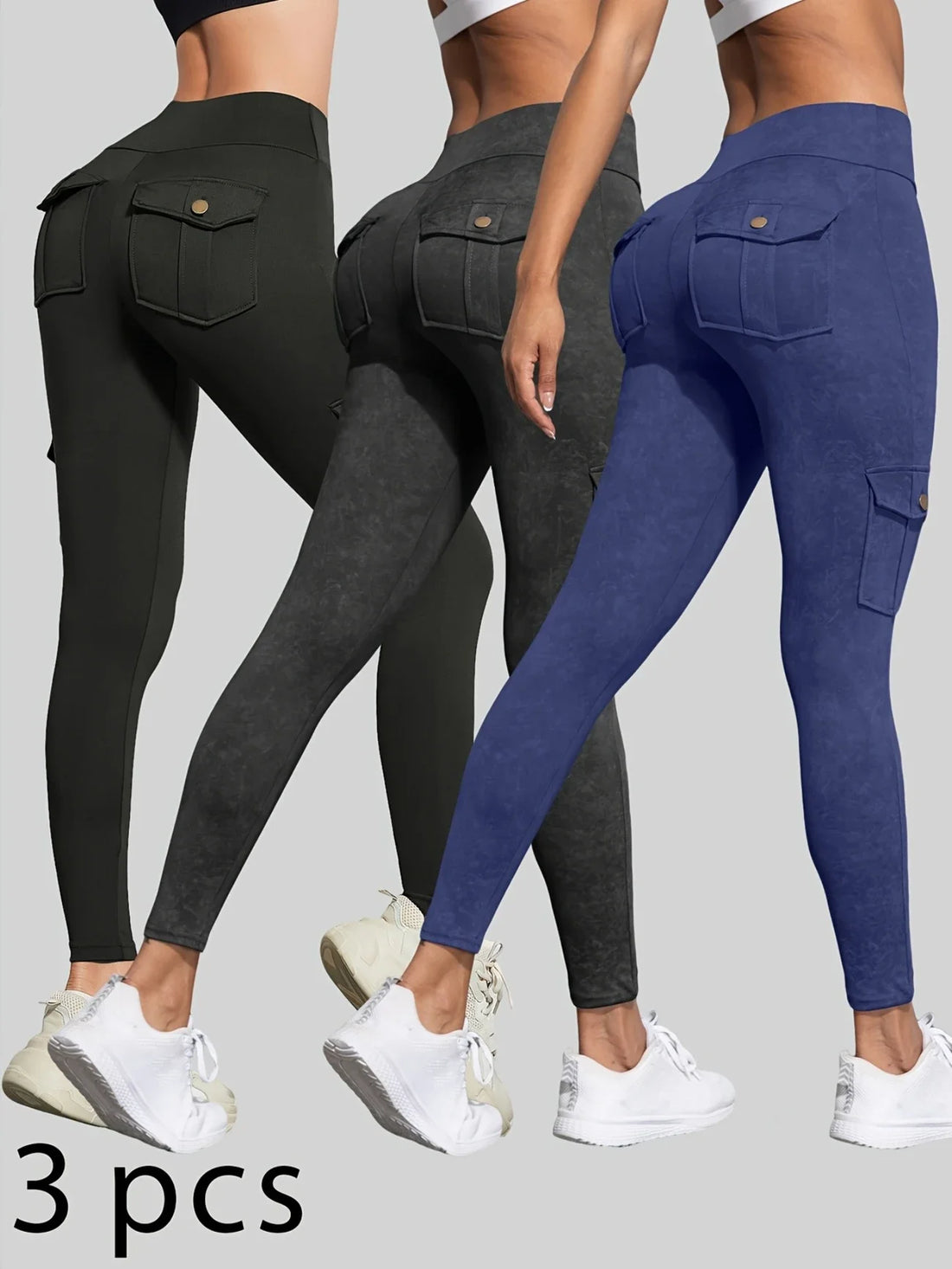 1/3 PCS Washed Print Work Pocket Women Leggings