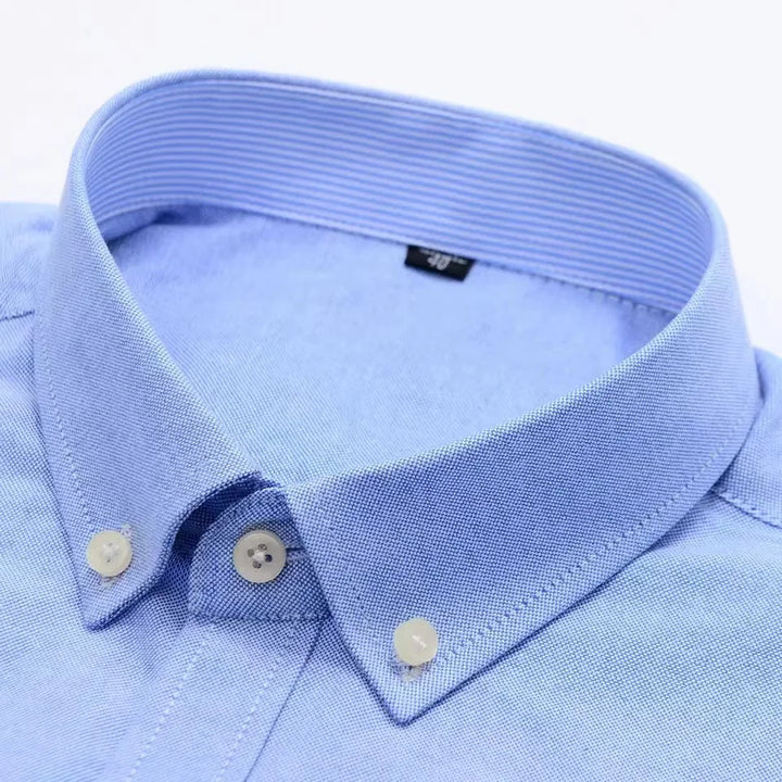 Long Sleeve Plaid Oxford Casual Solid Shirt