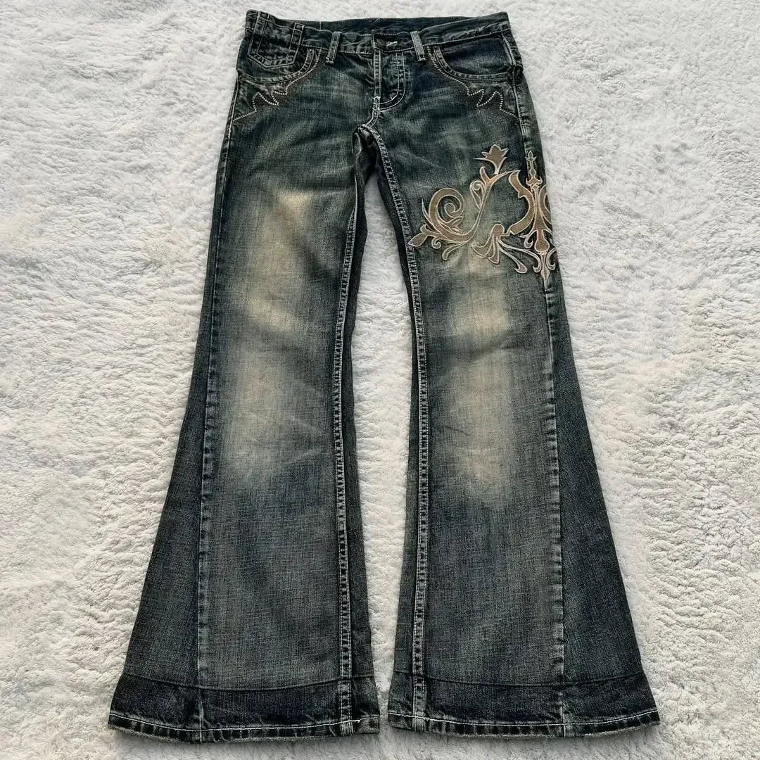 Mottled Totem Print Baggy Jeans Women's High Waist.
