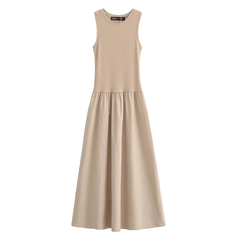 HXAO Khaki Elegant Long Dresses.