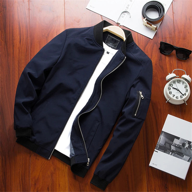 Men Bomber Jacket Thin Slim Long Sleeve baseball Jackets Mens.