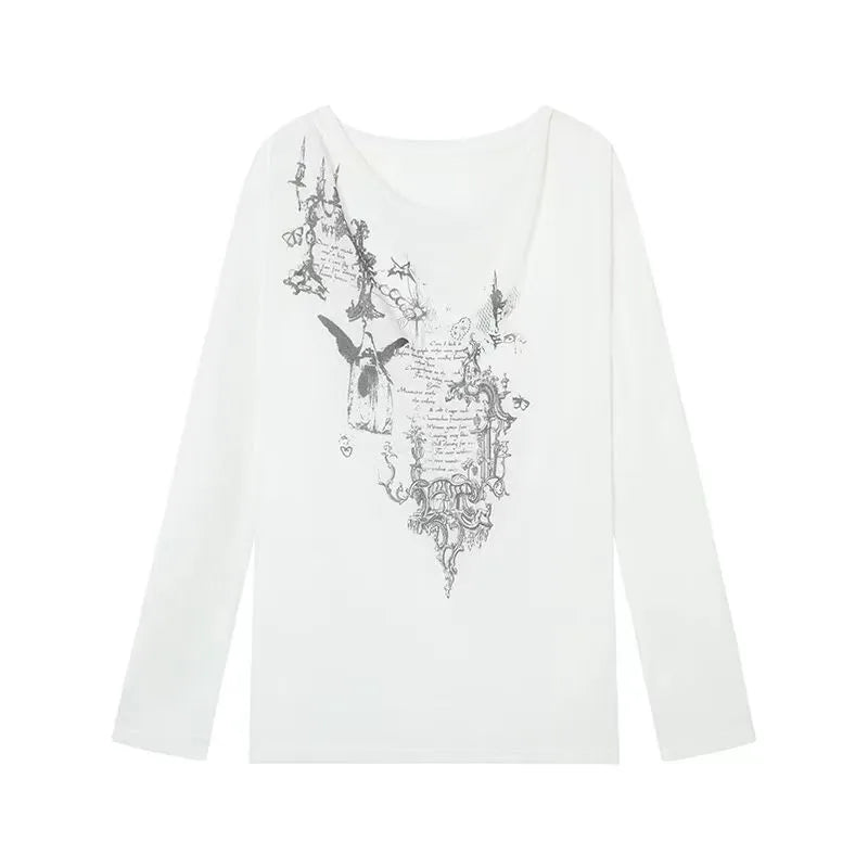 Yedinas Korean Fashion Graphic Tees Slightly Transparent T Shirt.