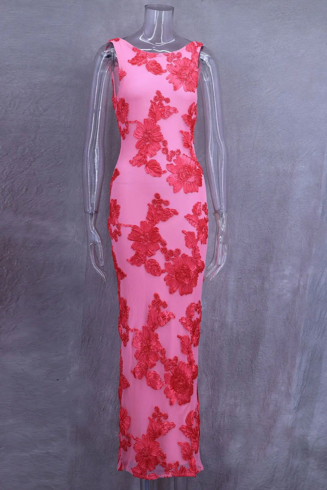 VEITCHE Elegant Women Sleeveless 3d Flowers Party Dress.
