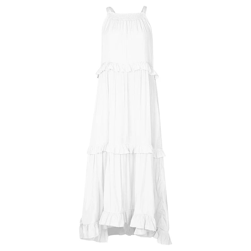 Women Casual Solid Ruffles Long Dress