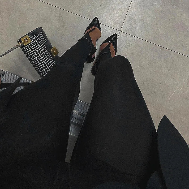 Korean Fashion Winter Black High Waisted Skinny Y2K Women Pants.