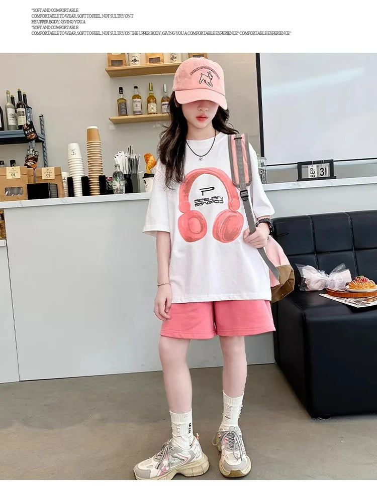 Girls Summer T-Shirt Short-Sleeved Suit Korean Version