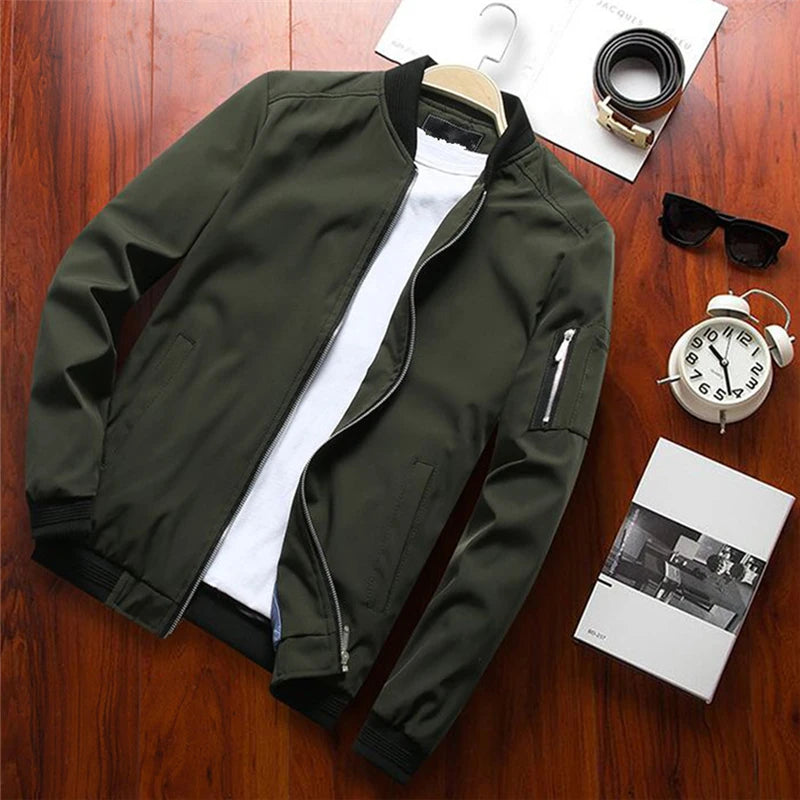 Men Bomber Jacket Thin Slim Long Sleeve baseball Jackets Mens