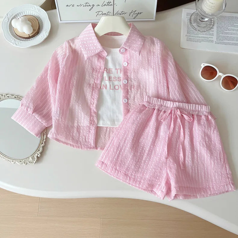 Girls Korean Version of the Three-Piece T-Shirt Short-Sleeved