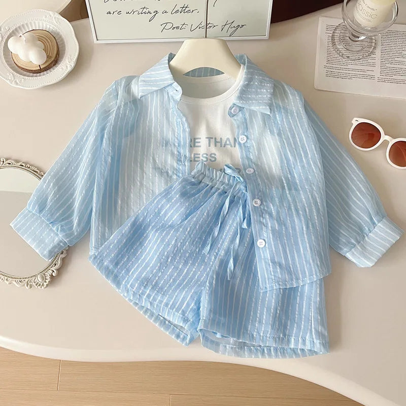 Girls Korean Version of the Three-Piece T-Shirt Short-Sleeved