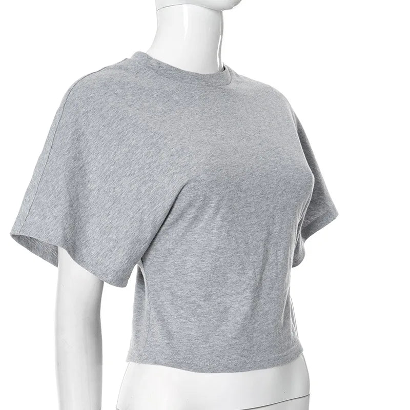 Fashion Casual Solid Gray Cropped T-shirt