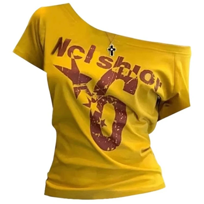 Y2k Sport Summer Off shoulder Top Women Sexy Vintage.