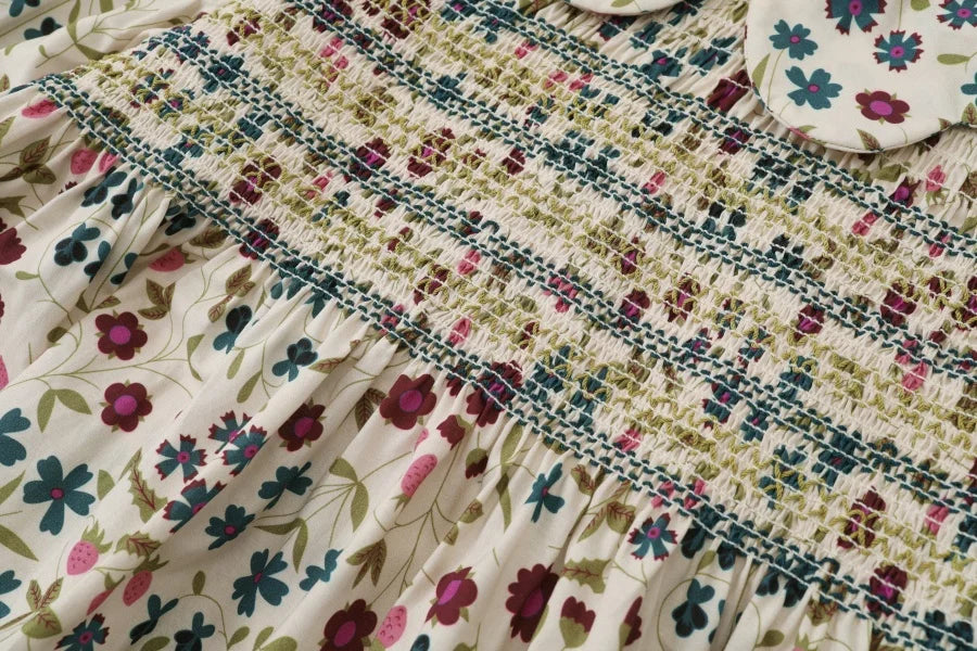 Summer Smocking dress Beige Floral & Cableknit collection for girls