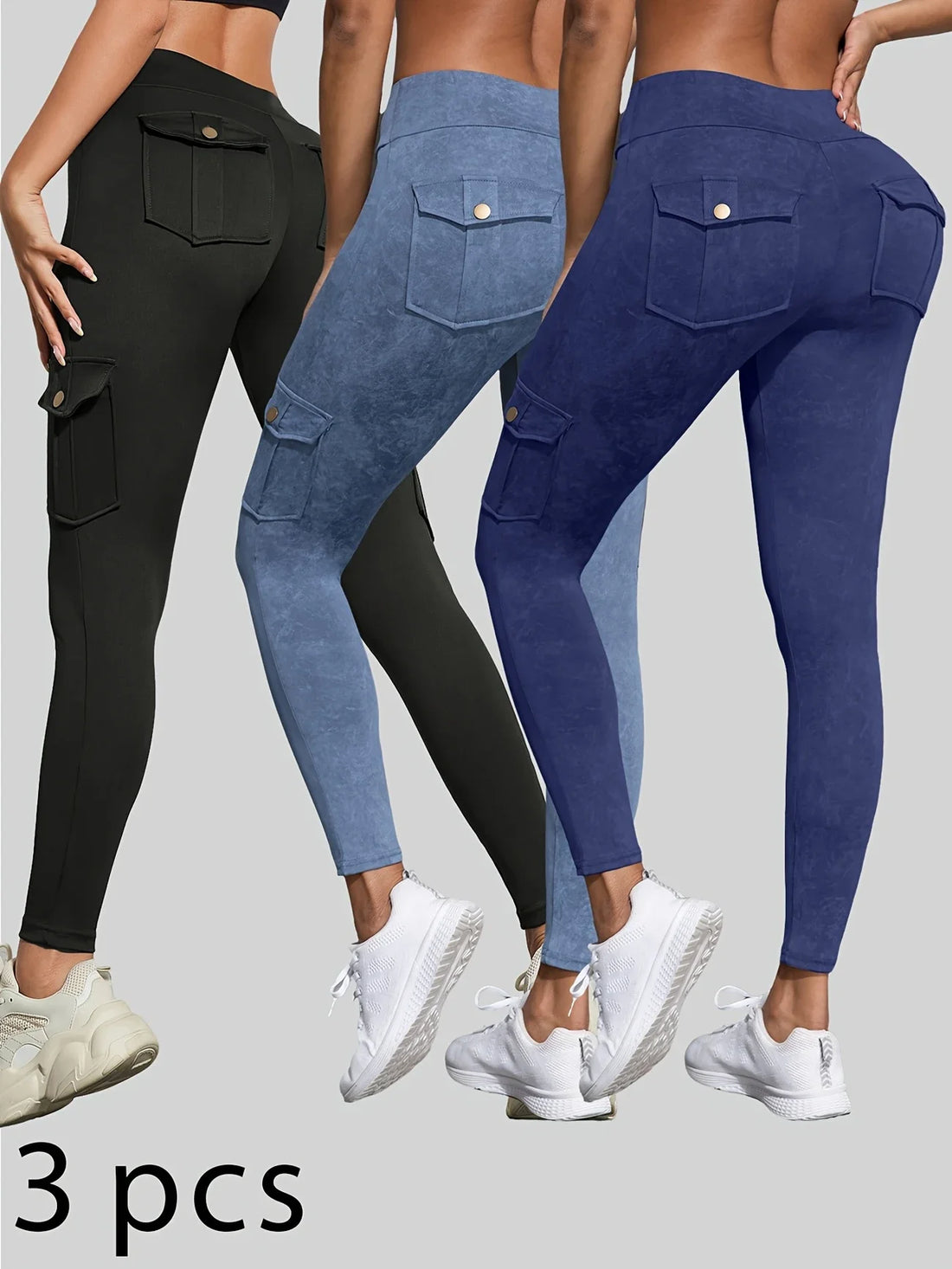 1/3 PCS Washed Print Work Pocket Women Leggings.