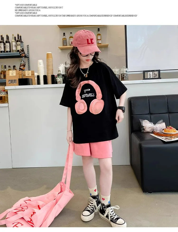 Girls Summer T-Shirt Short-Sleeved Suit Korean Version.