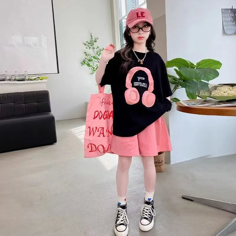 Girls Summer T-Shirt Short-Sleeved Suit Korean Version