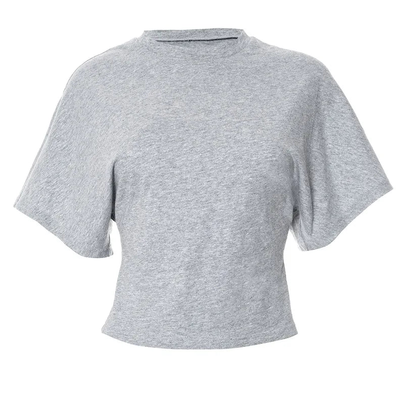 Fashion Casual Solid Gray Cropped T-shirt