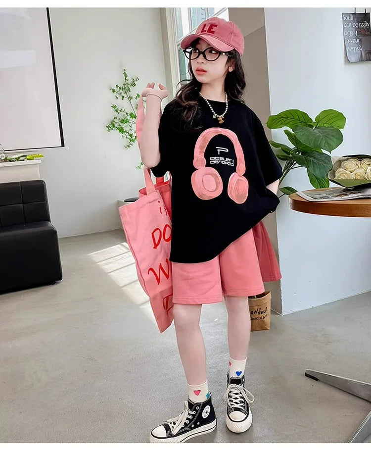 Girls Summer T-Shirt Short-Sleeved Suit Korean Version