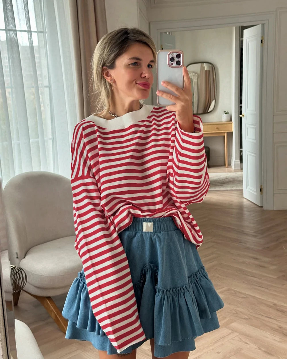 Women's Striped T-shirt 95% Cotton Oversized.