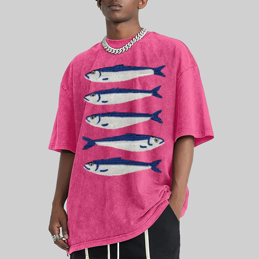 Gojo Cartoon Salted Fish Print Women's Loose T-Shirt Oversized