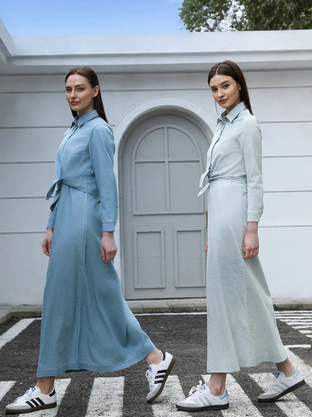 Women Lightweight Denim Wrap Blouse & Slip Dress.