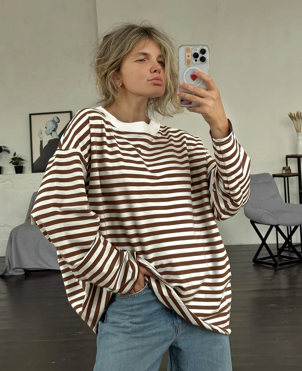 Women's Striped T-shirt 95% Cotton Oversized.