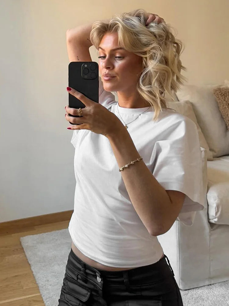 Fashion Casual Solid Gray Cropped T-shirt
