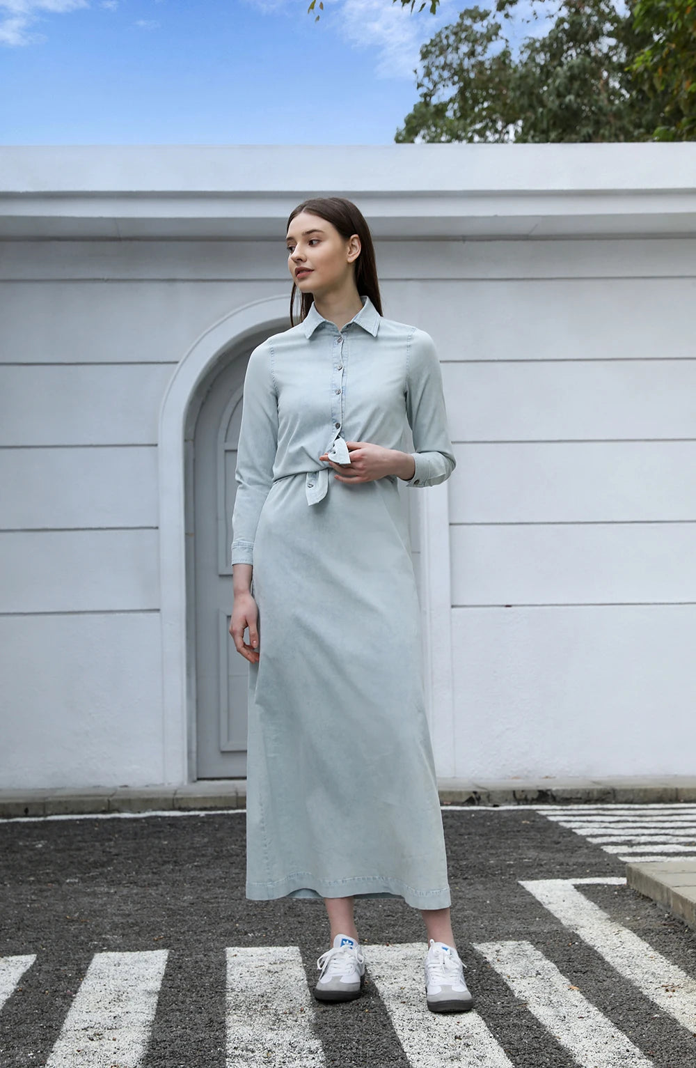 Women Lightweight Denim Wrap Blouse & Slip Dress.