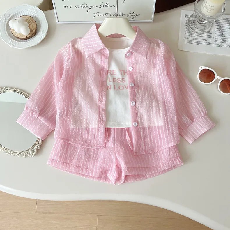 Girls Korean Version of the Three-Piece T-Shirt Short-Sleeved.