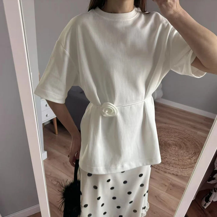 Summer Basic Yellow White Flower T shirt Top.