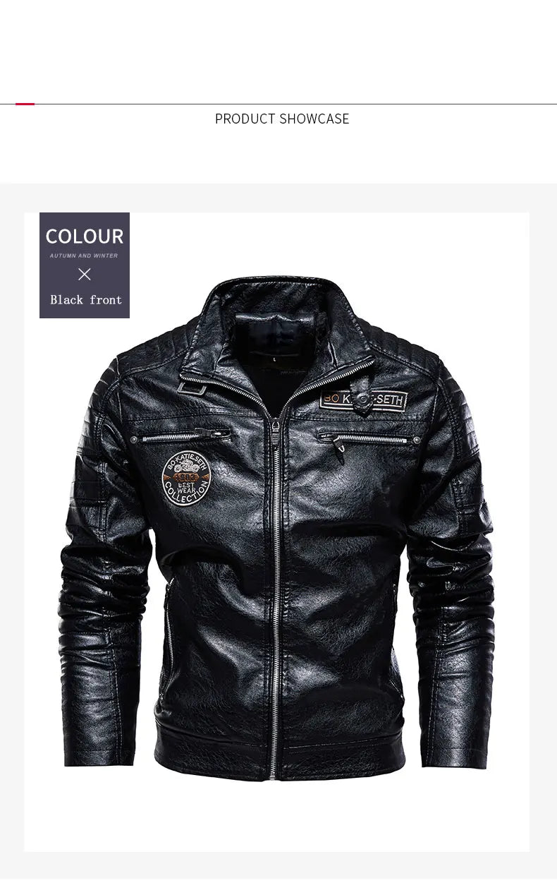 Leather Jacket Men Winter Fleece Motorcycle Faux